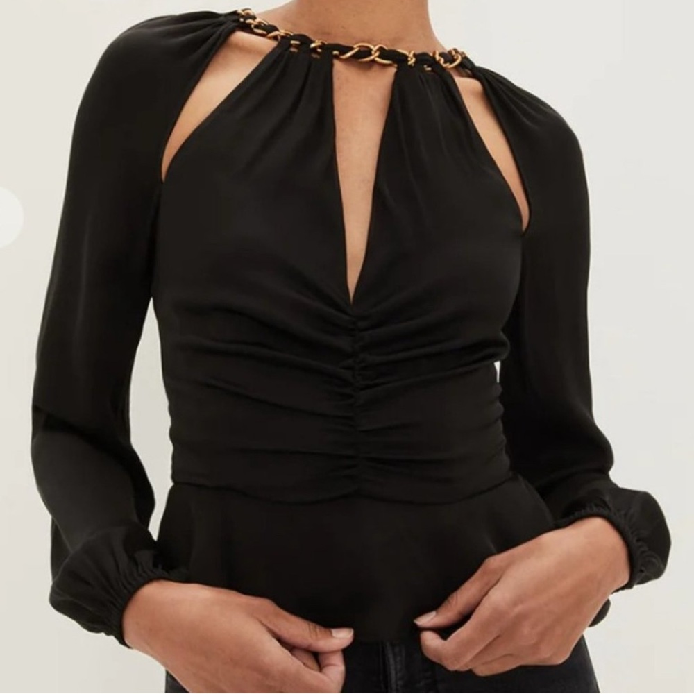 Veronica Beard Black Blouse with Chain Detail | Yulita Chain Detail Top , Sz 8